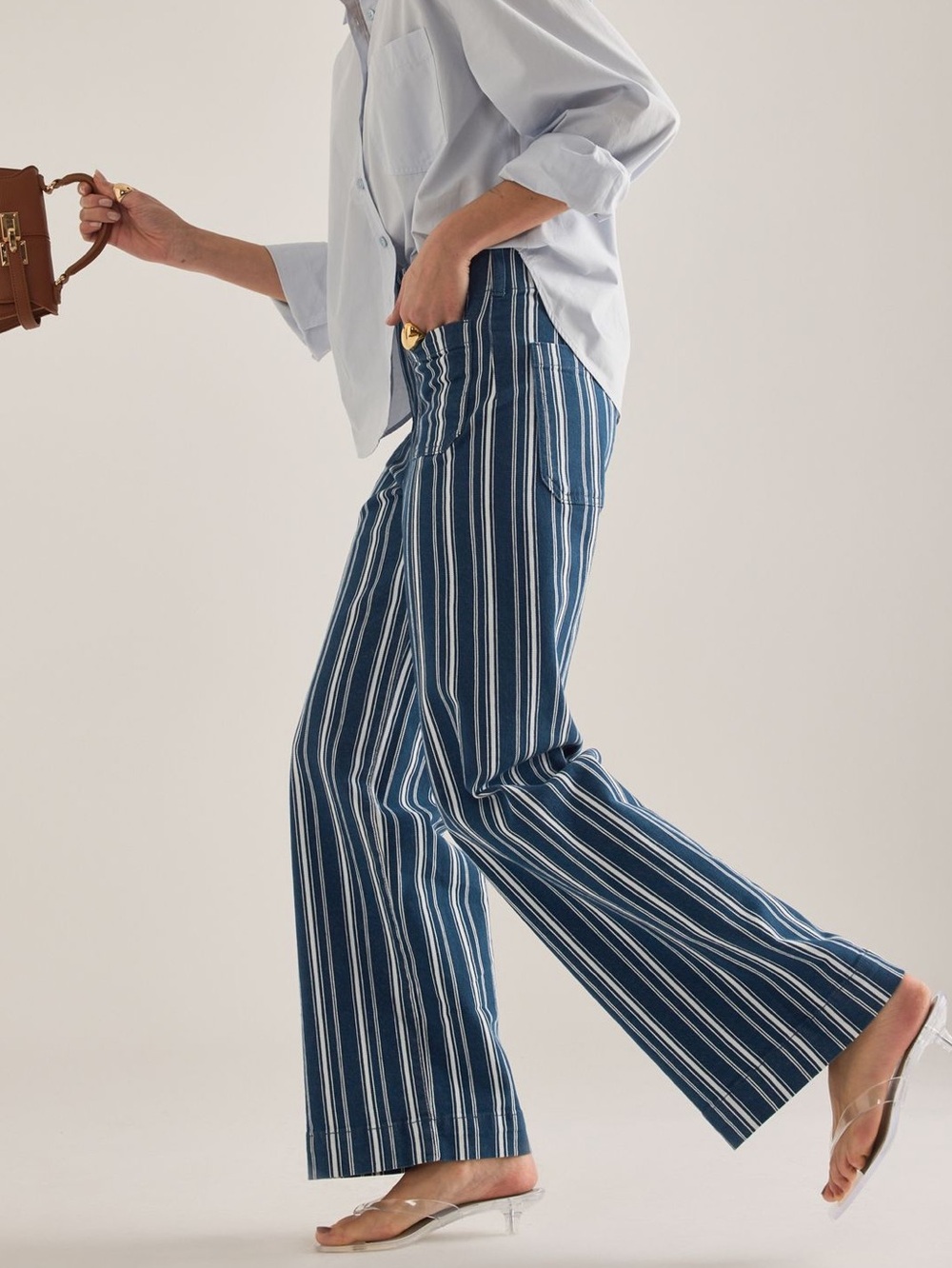 Anthropologie Colette Pants Maeve Full Length Wide Leg High Rise New 30 Stripe